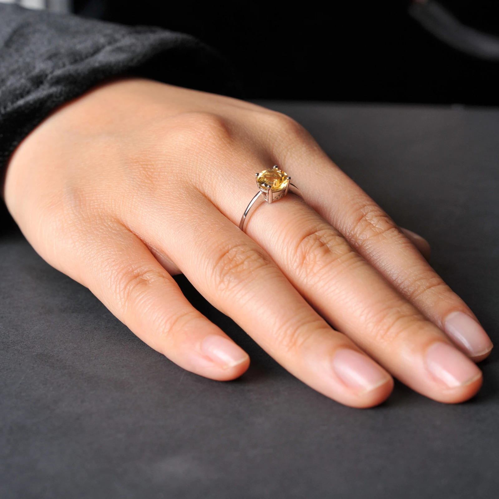 Potiy 1ct Cute Round Natural 2ct Citrine Solitaire Ring for Her Cocktail Ring 925 Sterling Silver for Women Daily Birthstone 250617