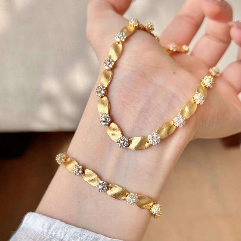French Handmade Brushed Satin Ribbon Bracelet Vintage Mid-Century Fashion High-End Old Money Style Micro Inlaid Full Dia