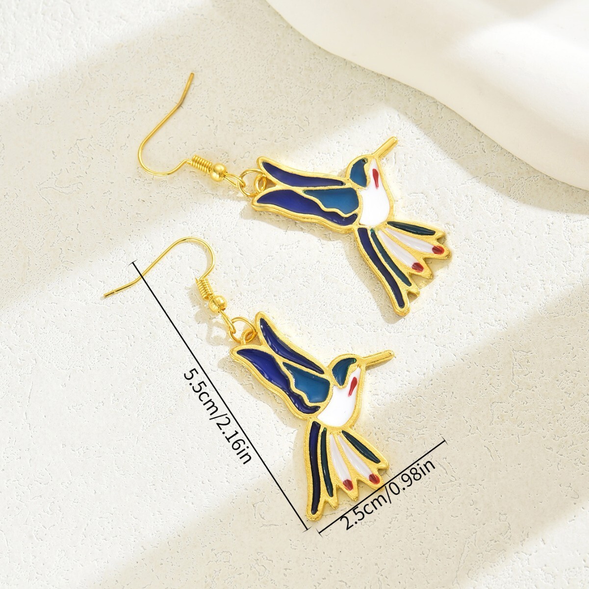 Minimalist Style Women's Personality Hummingbird Corful Oil Drop Design Stud Earrings High-End Sense Ear Drops