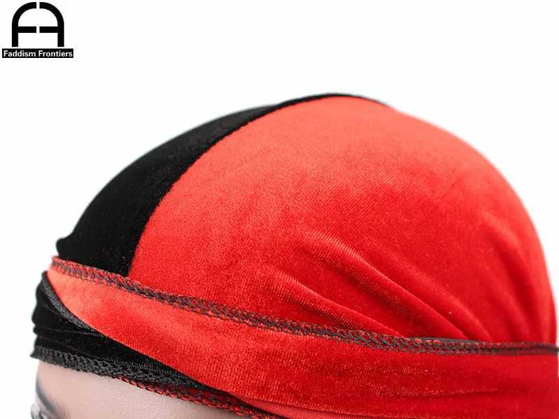 Luxury Mens Velvet Patchwork Durags Bandanas Turban Hat Two Tone Velvet Durag Biker Headwear Hat Headband Hair Accessories M250623