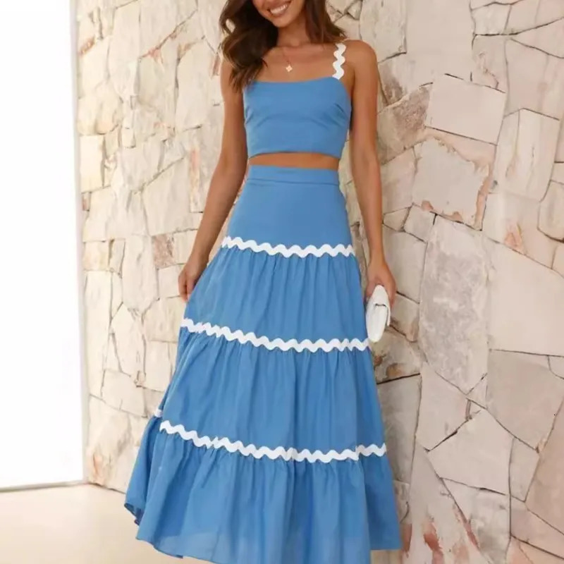 Vest Skirt Set Tank Tops Long Stylish Womens Summer Outfit Sets With High Waist Maxi Skirts For Vacation 250614