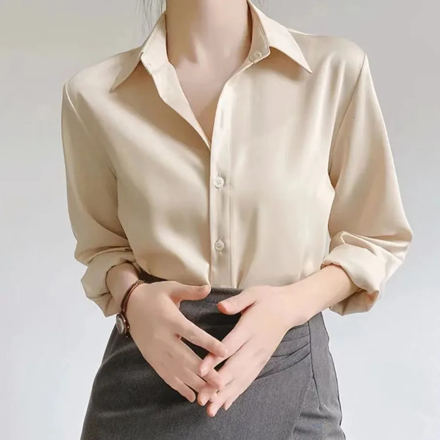 Simple Womens Satin Shirts Thin Spring Solid Color Long Sleeve Advanced Sense Top Office Elegant Ladies Work Wear Fashion 250617