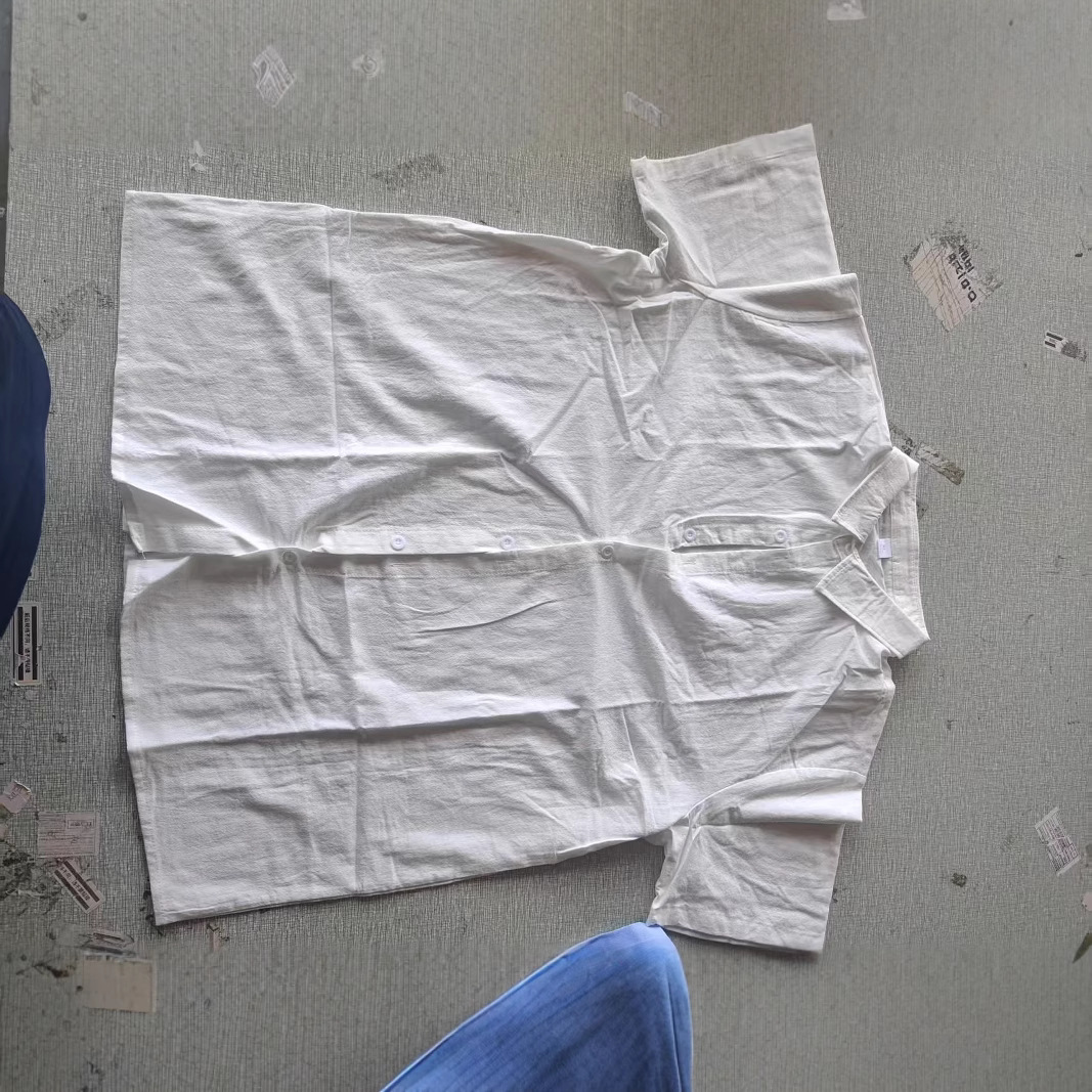 New men's linen shirt fashionable casual top retro cotton and linen short-sleeved T-shirt Henry collar short-sleeved shirt S-3XL (European Size)