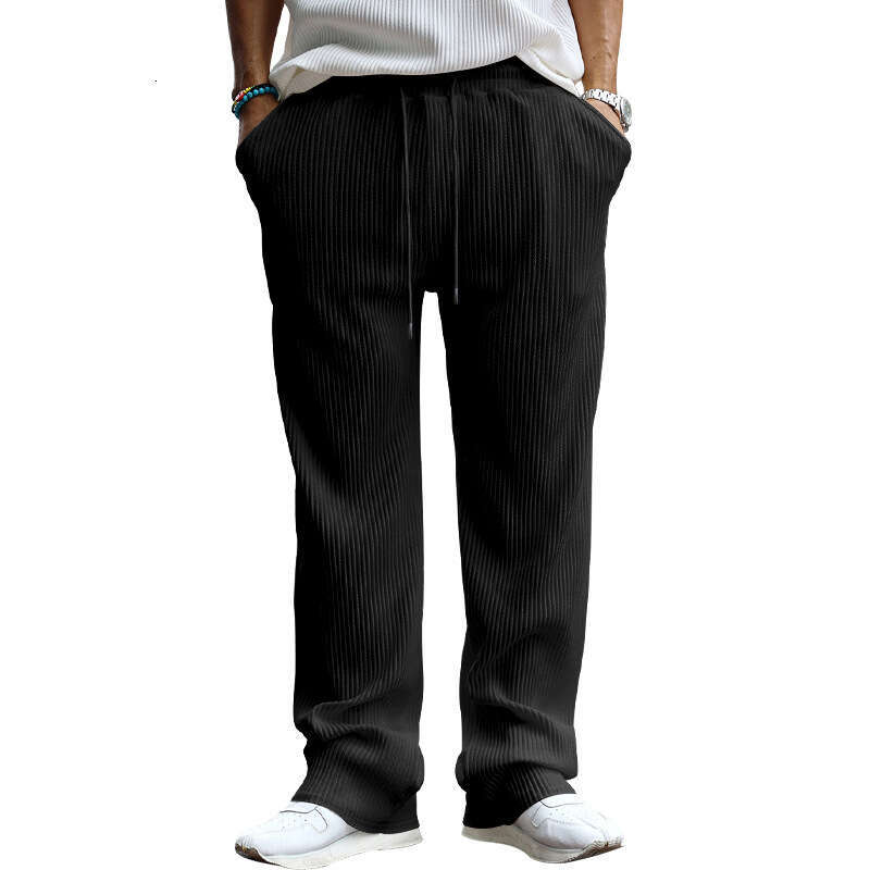 Cross-border Spring and Autumn Men's Casual Loose Straight with Draping Effect Striped High Waist Wide Leg Pants