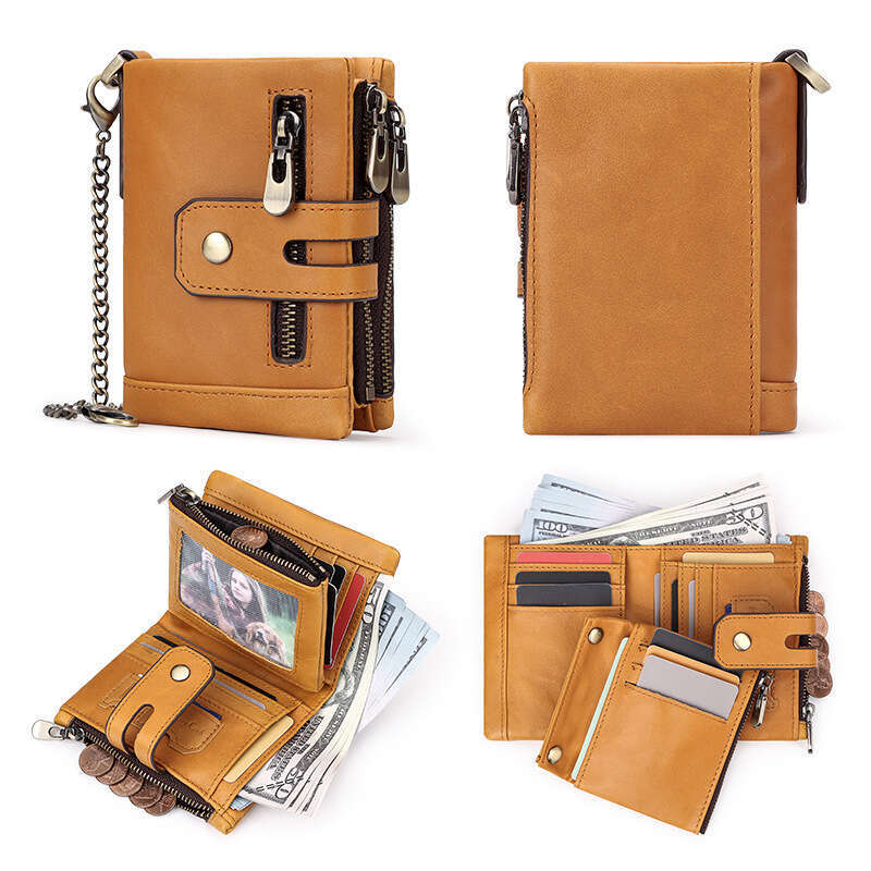 Short Genuine Leather Wallet Top Layer Cowhide Card Holder 70% off Dollar Money Clip RFID Multicolor