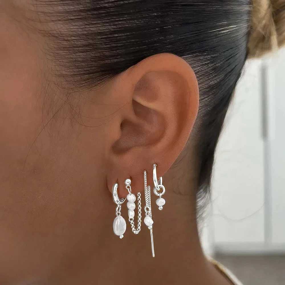 Vintage Artificial Colored Beads Pendant Earrings Set For Women Fashion Boho Silvery Color Simple Jewelry Gift Wholesale XJ250623