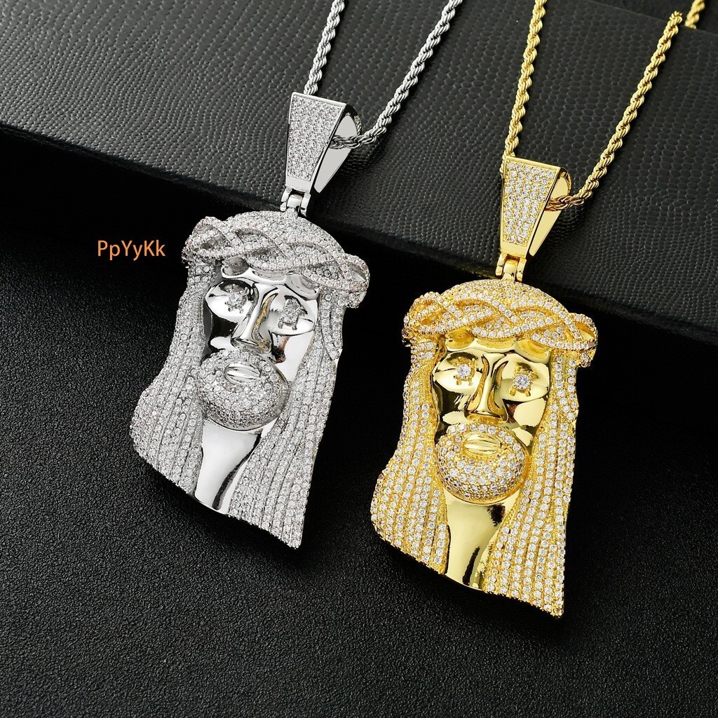 Moissanite Necklace 92mm Men's Head Pendant Diamond Studded Trendy Hip Hop Accessory Pass the diamond tester
