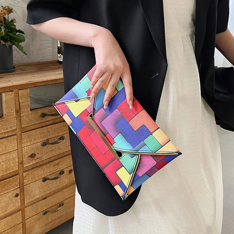Fashion Rainbow Color Clutch Bags For Women Handbags And Purses Envelope Hand Bag Ladies Phone Pocket 250617
