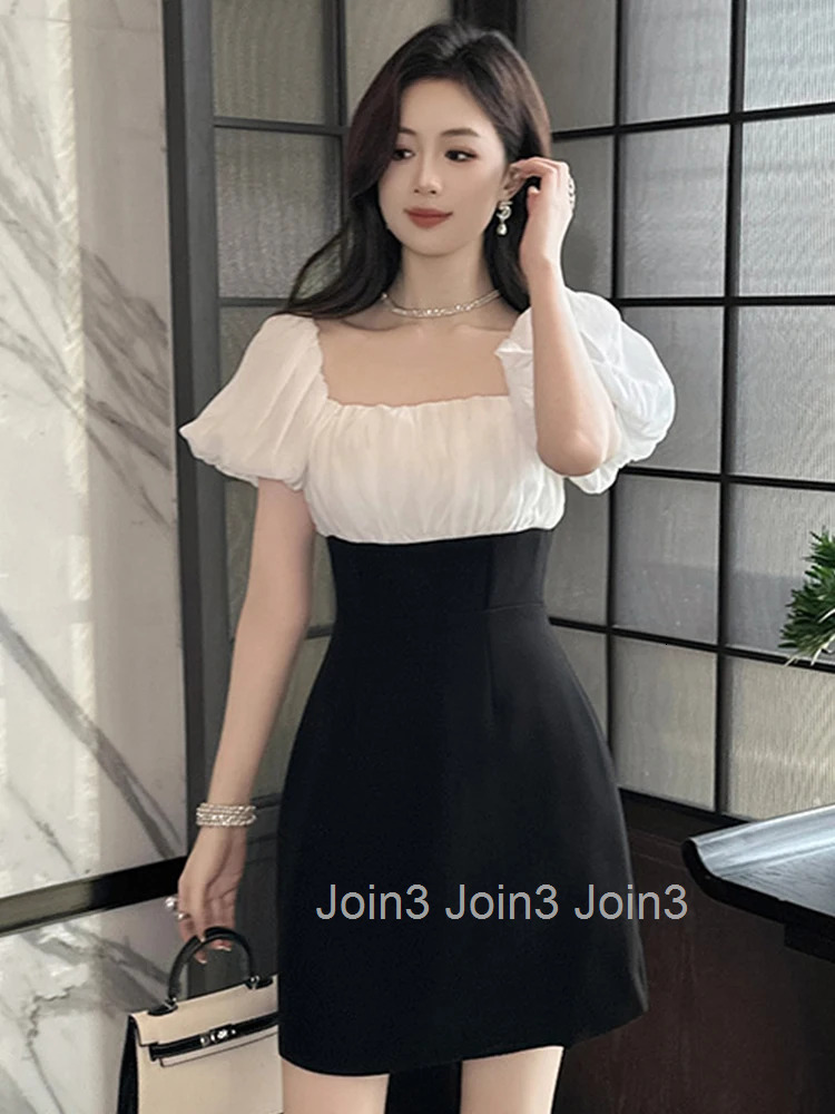 Women Clothes Retro Sexy Square Neck Slim Mini Short A-Line Dress Elegant Fashion Party Prom Vestidos Casual Formal Occasion New