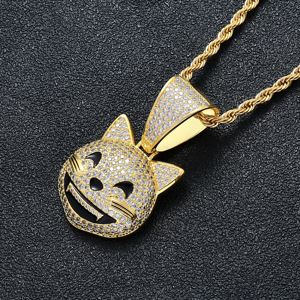 Unique Kitten Pendant Cute Emoji Animal Iced Out Necklace for Men Hip Hop Moissanite Jewelry Pass the diamond tester