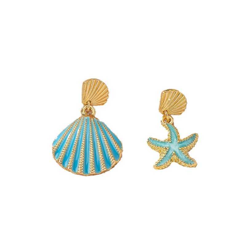 Summer Beach Asymmetrical Metal Shell Starfish Earrings for Women Sweet Enamel Conch Drop Earring Girls Holiday Jewelry Gift XJ250623