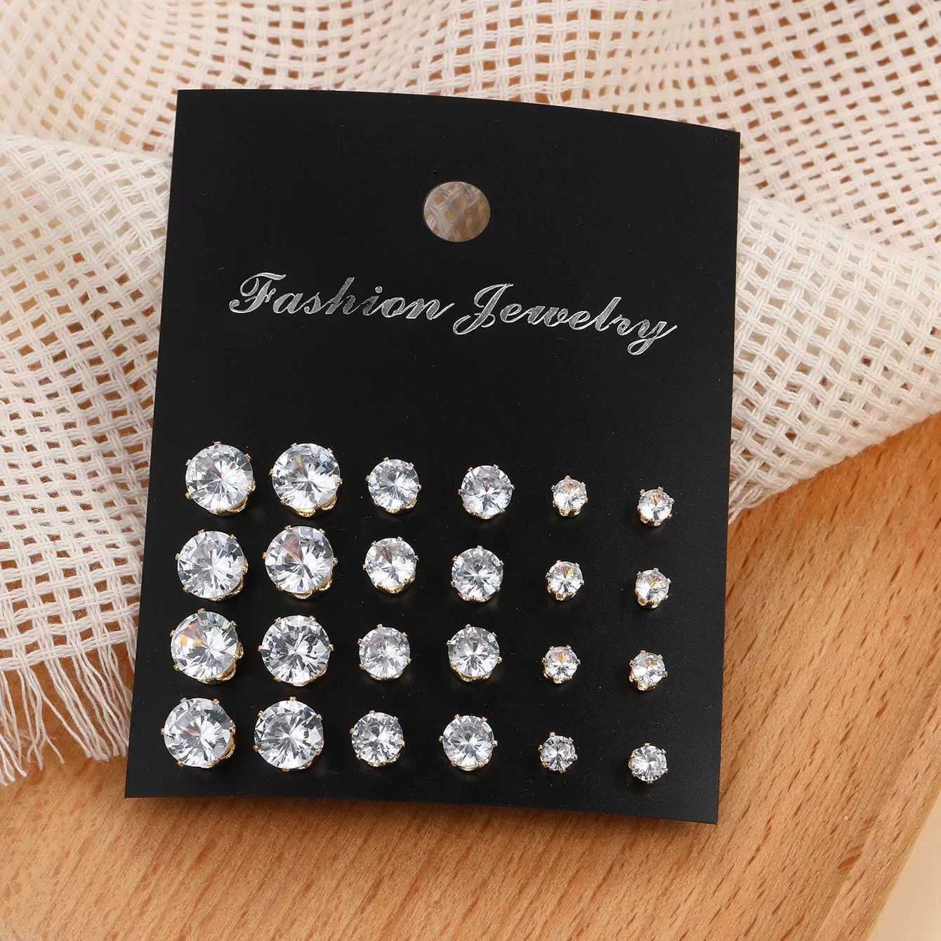 New 12 Pair Pack White Shiny Wedding Stud Earrings Set For Women Men Crystal Rhinestone Earrings Party Jewelry Accessories Gifts XJ250623
