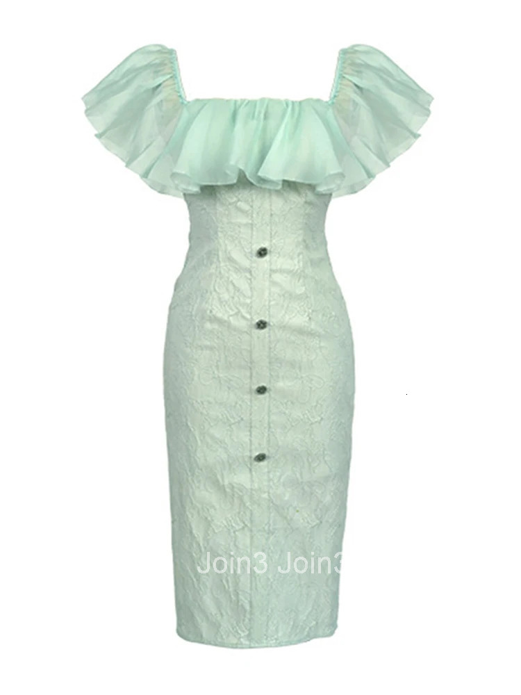 Fashion Summer Evening Dress Women Elegant Chic Bright Silk Sexy Off-Shoulder Slim Midi Party Prom Mujer Vestidos Street Clothes