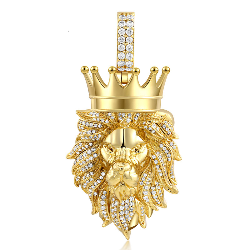 Luxury Moissanite Jewelry Hip Hop Lion Head Pendant Lion King Crown Fashion Diamond Inlaid Trendy Necklace