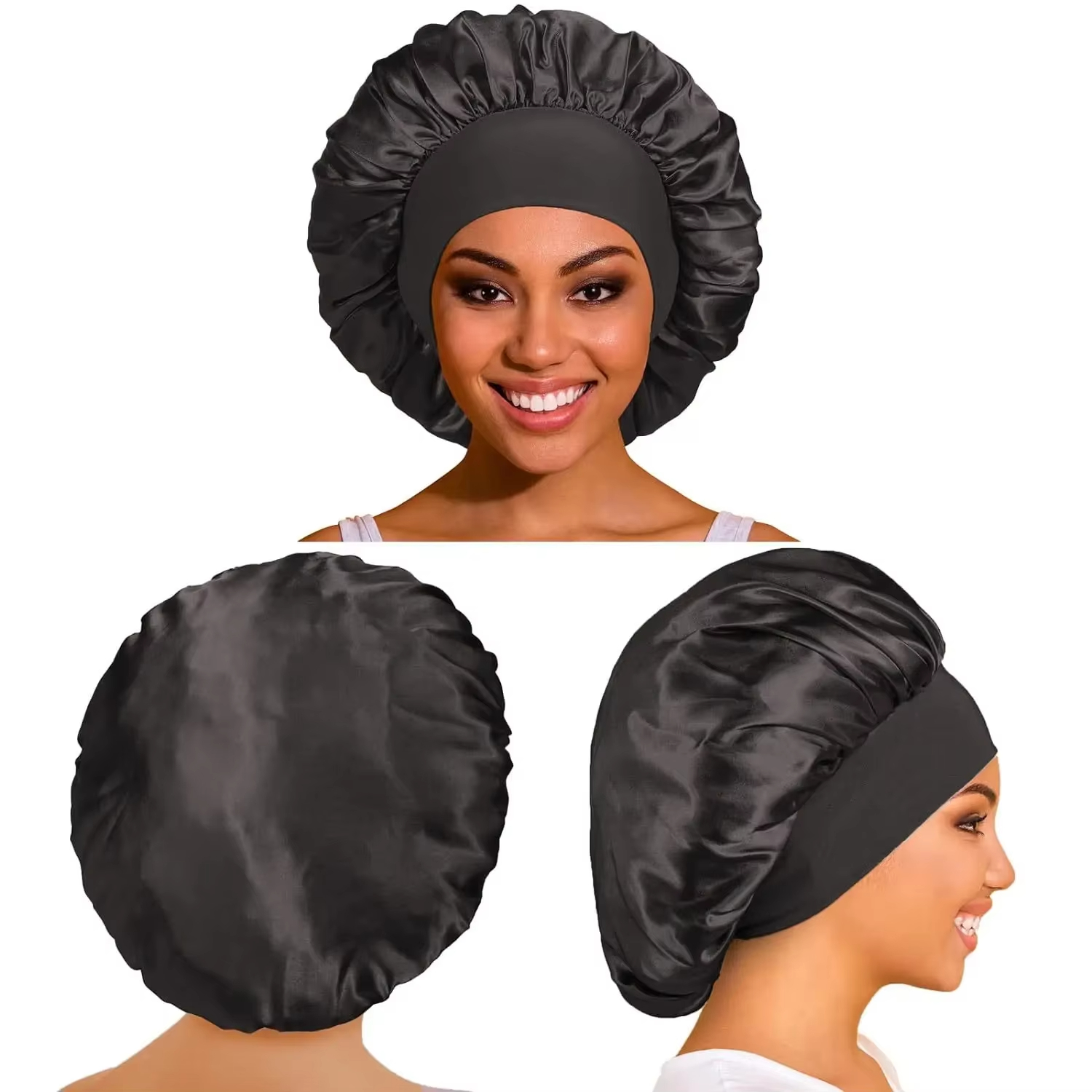 Sleep Cap Hat Solid Silk Bonnet for Sleeping Silk Satin Hair Bonnets Soft Elastic Band Silk Hair Wrap for Women Men Curly Hair Daily Use Elastic Band 