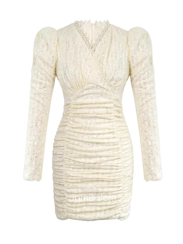 Fashion Spring Autumn Ladies Sequin Evening Short Dresses Women Elegant V-Neck Skinny Mini Dress Mujer Vestidos Stretchy Clothes