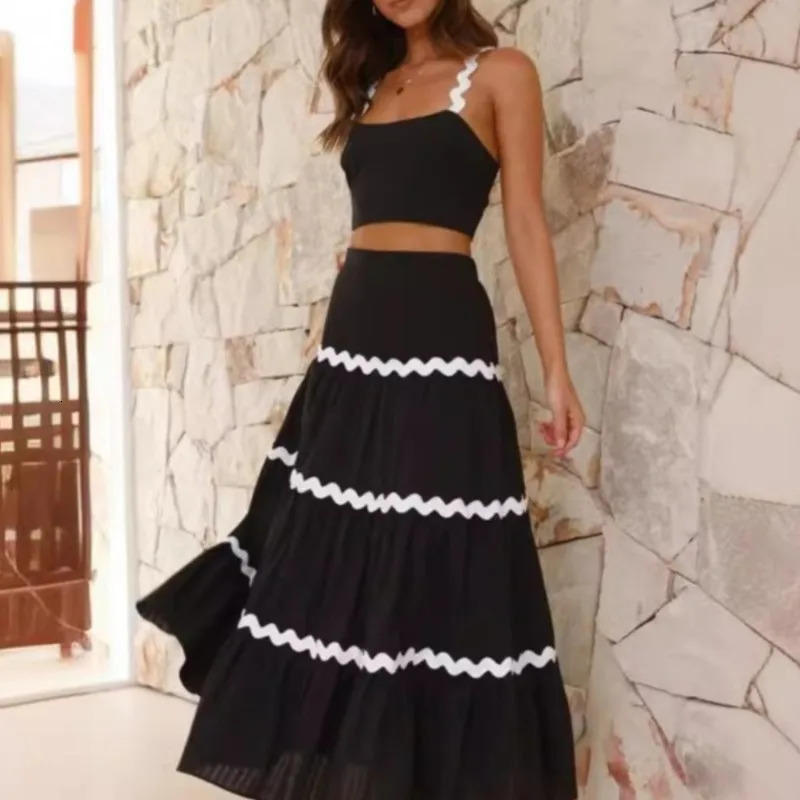 Vest Skirt Set Tank Tops Long Stylish Womens Summer Outfit Sets With High Waist Maxi Skirts For Vacation 250614
