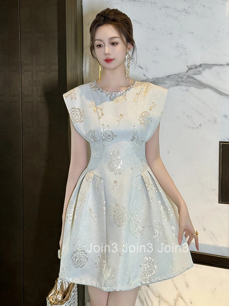 Summer Jacquard Floral Gown Evening Dress Women Clothes Elegant Retro Sleeveless Corset A-Line Short Party Prom Vestidos Fiesta