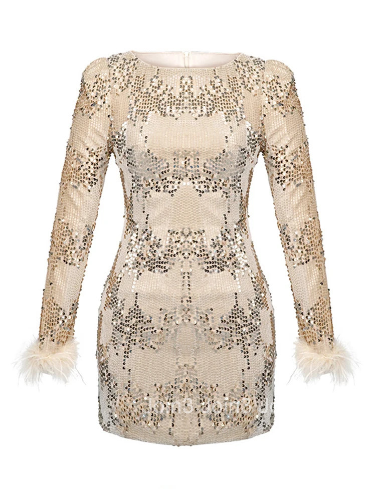 New Fashion Velvet Sequins Evening Short Dresses Women Clothing Elegant Chic O-Neck Skinny Mini Party Prom Dress Mujer Vestidos