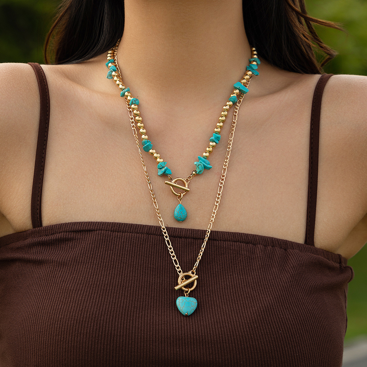 Jewelry Turquoise Pattern Tassel Pendant for Women Color-Block Rice Bead Collarbone Pastoral Necklace