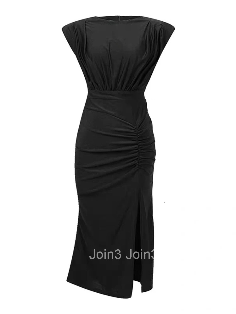 Summer Elegant Office Formal Occasion Dress Women Stretchy Clothes Black Casual Sexy Sleeveless Skinny Slit Robe Party Vestidos