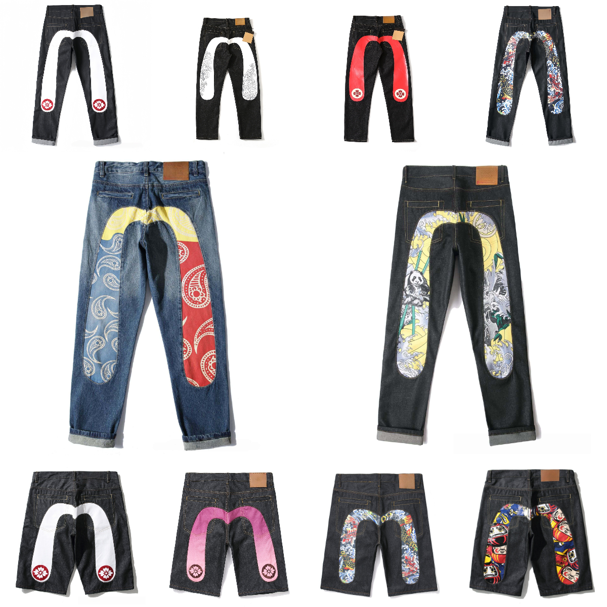 Designer Fashion classic evis jeans Embroidery Printed high-waisted short street fashion Cattle Blessing Jeans Y2k Jeans High Street Fashion New Mens denim pants