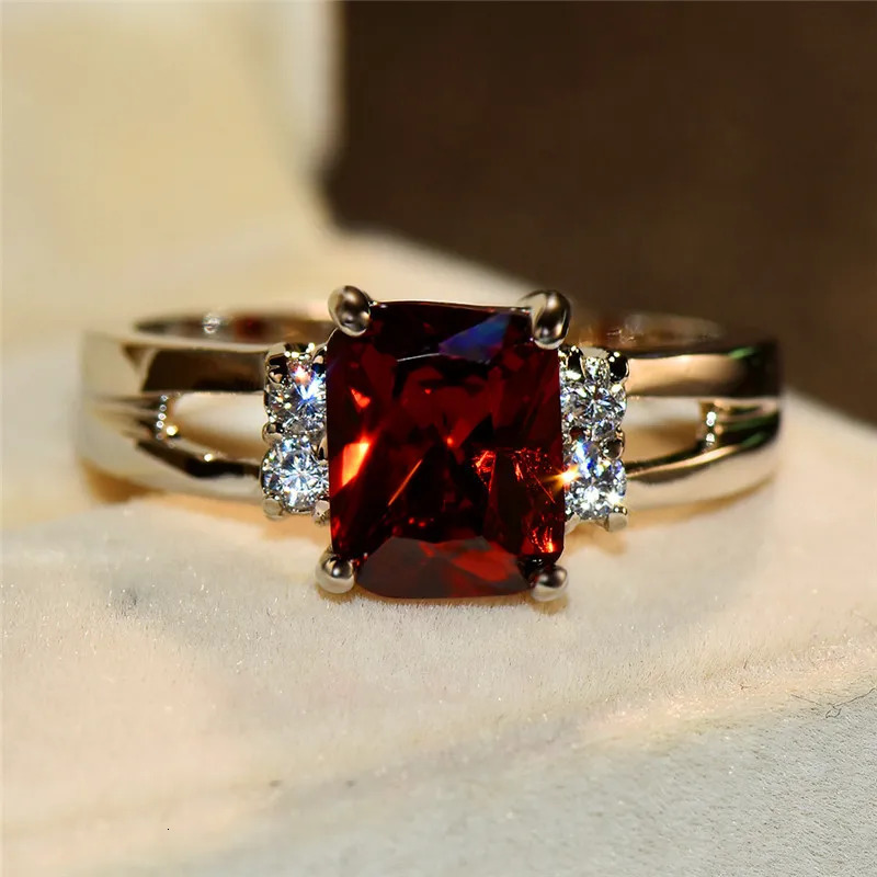 Female Crystal Red Zircon Stone Engagement Ring Cute Wedding Jewelry For Women 250617