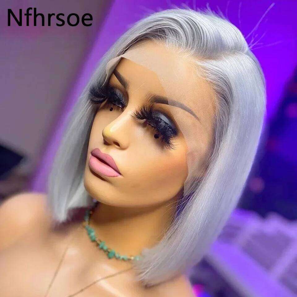 Gray Short Bob Front Human For Women Sier Grey 13x6 Lace Frontal Wig Brazilian Remy Hair Wigs Preplucked