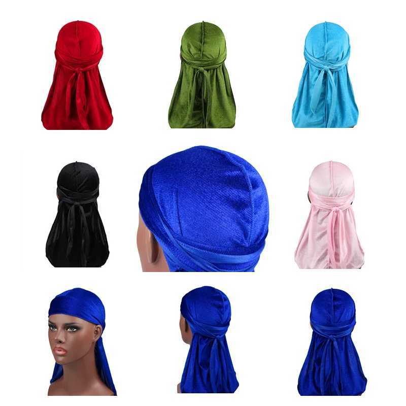 Unisex Men Women Velvet Durag Extra Long Tail Summer Breathable Bandanas Hat Waves Hair Cover Do Du Rags M250622