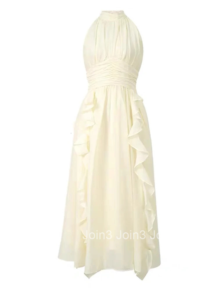 Summer Chiffon Sweet Ruffle Vacation Evening Dress Women Clothes Elegant Sexy Halter Corset A-Line Long Robe Party Prom Vestidos