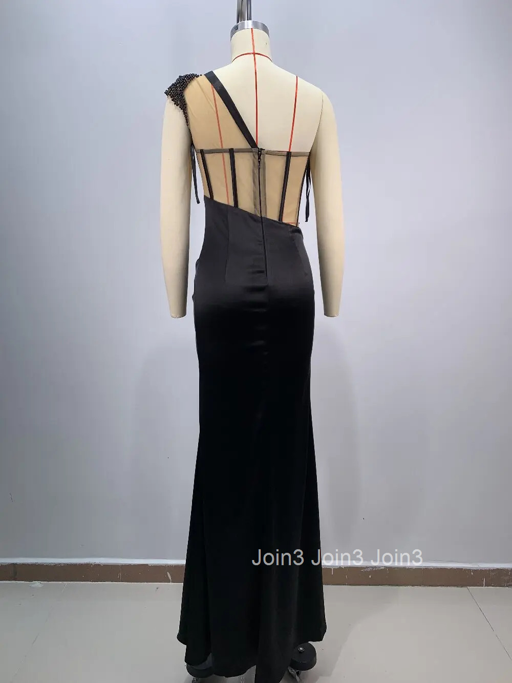 Chic Gauze Splicing Beading Slim Black Long Vestidos Sexy Single Shoulder Sleeveless Slit Pleated Dress For Women 72h Shipment
