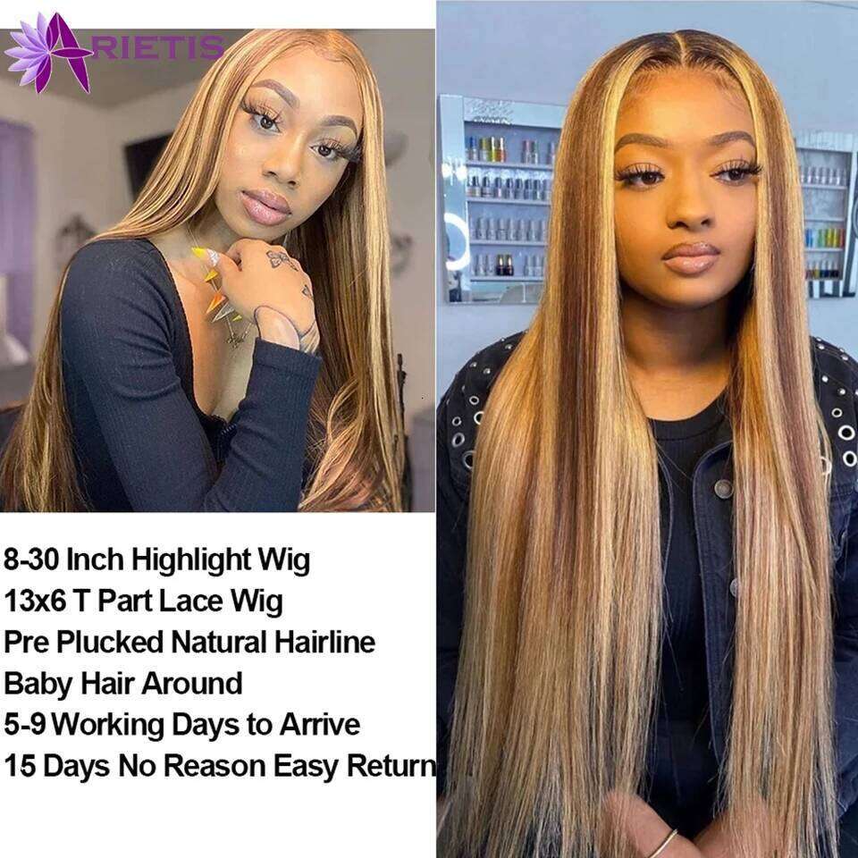 30 32 Inch Highlight Ombre Frontal Wig Straight Human Hair P4/27 Colored 13x4 4x4 Lace Closure Wigs For Women