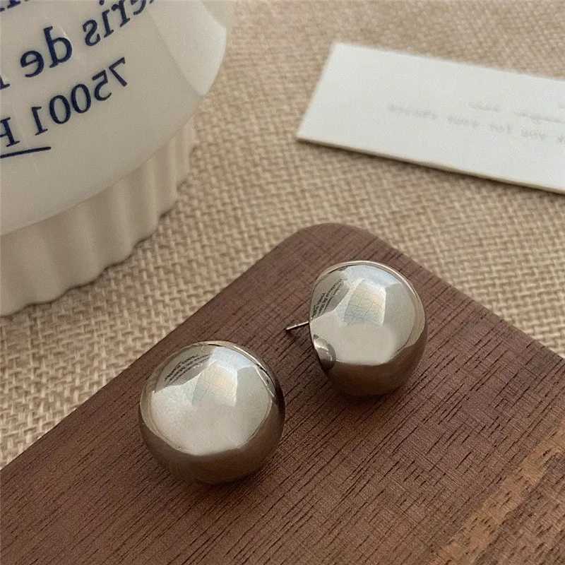 European Style Punk Fashion Geometric Half Metal Big Ball Round Stud Earrings for Women Girls Party Accessories Wholesale XJ250623