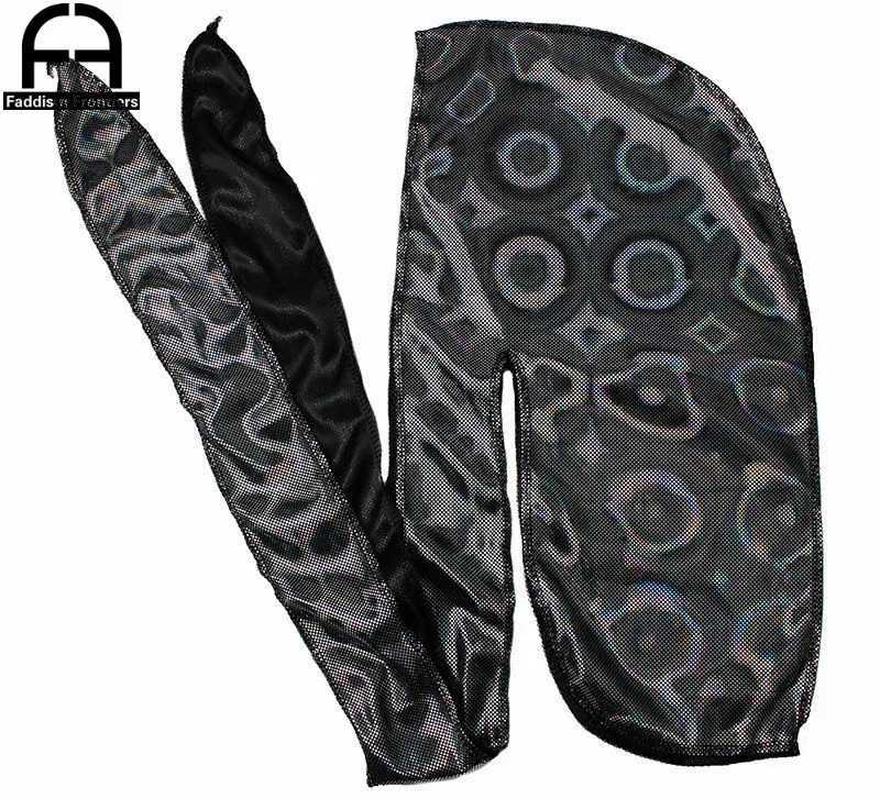 New Mens Colorful Sparkly Silky Durags Turban Bandanas Headwear Laser Men Silk DuRag Doo Rag Pirate Hat Hair Accessories Durags M250623