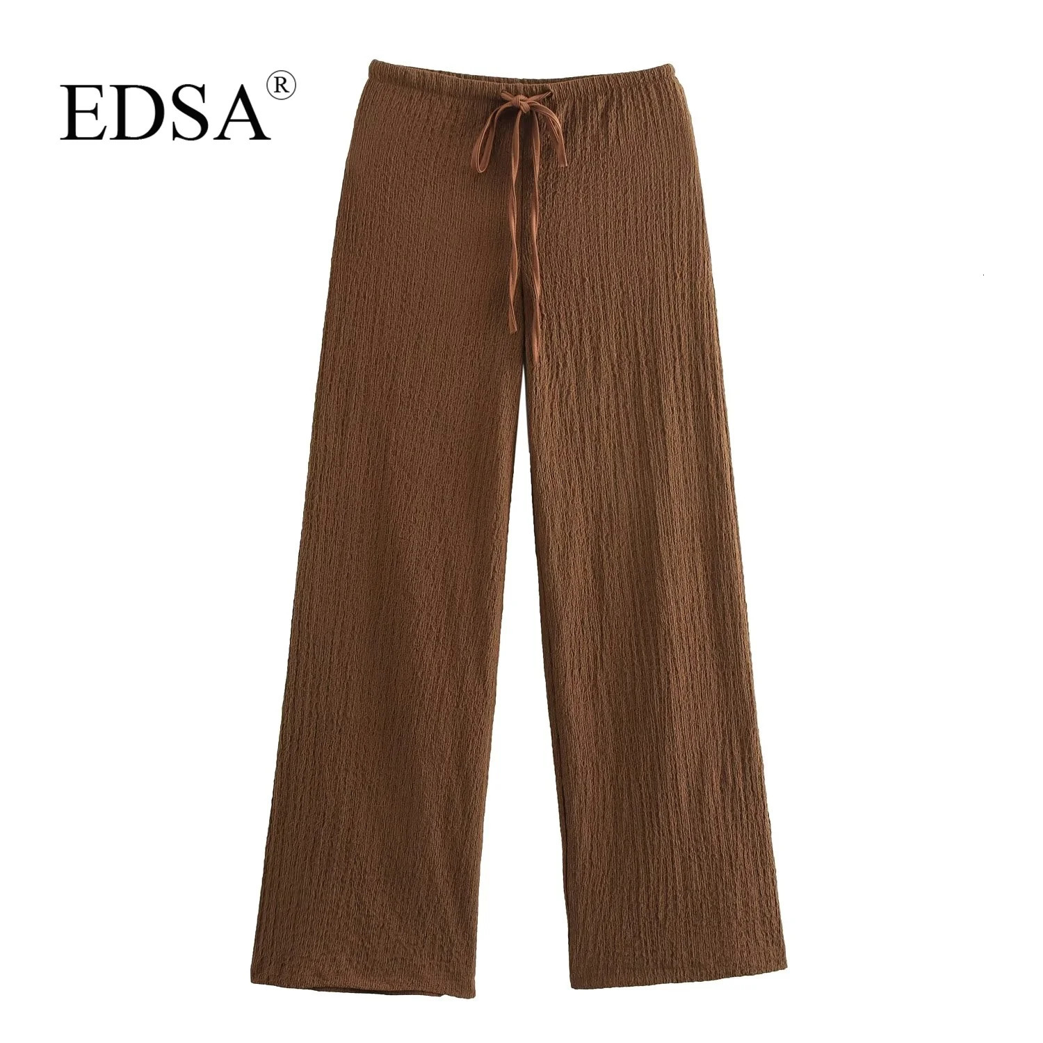 EDSA Women 2 Pcs Set VNeck Single Breasted Solid Texture Casual Vest TopHighWaisted Drawstring Wide Leg Pants 250614