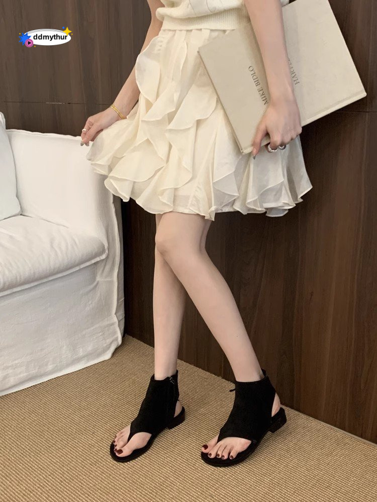 2025 Spring and Autumn New Korean Style Toe Post Sandals Genuine Leather Versatile Low Heel Short Ankle Boots Fashionable Single Shoes for Women ddmyt
