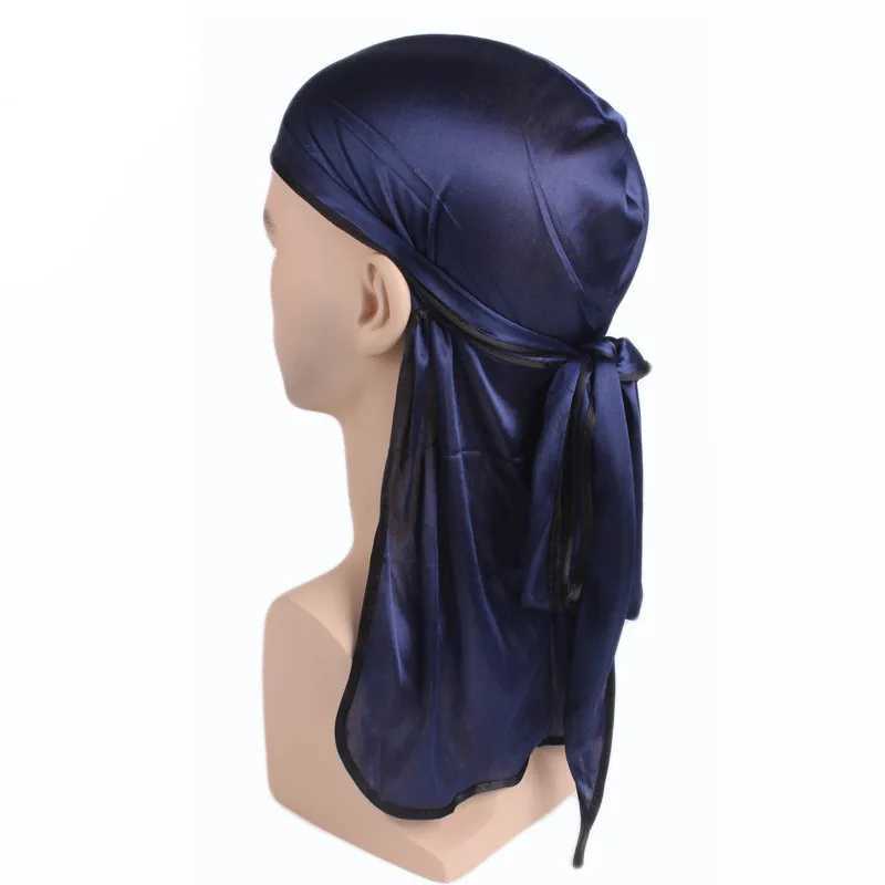 New Men Solid Headwear Headband Pirate Silky Durag do rag Long Tail Headwrap Satin Breathable Bandana Hat Turban Wig Accessories M250623