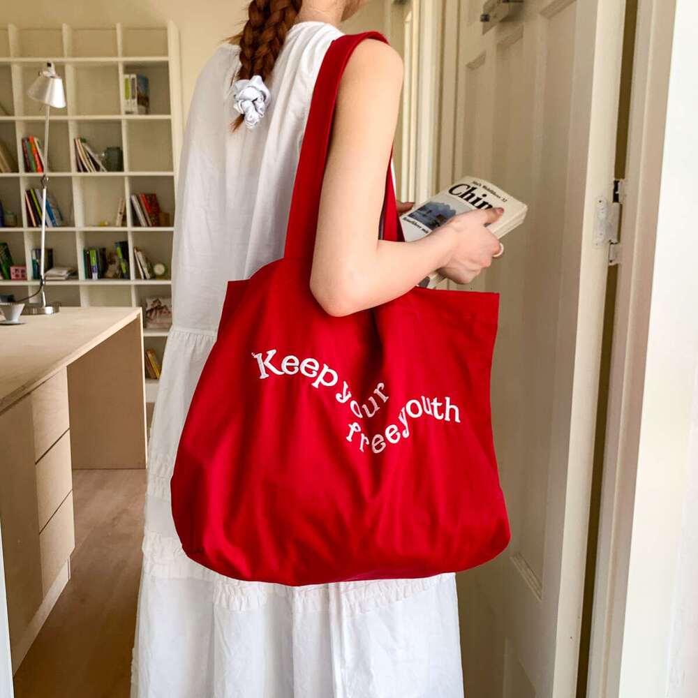 Canvas Korean Style Lazy Wind 2025 New Large Capacity for Women Casual Versatile College Student Class Tote Bag