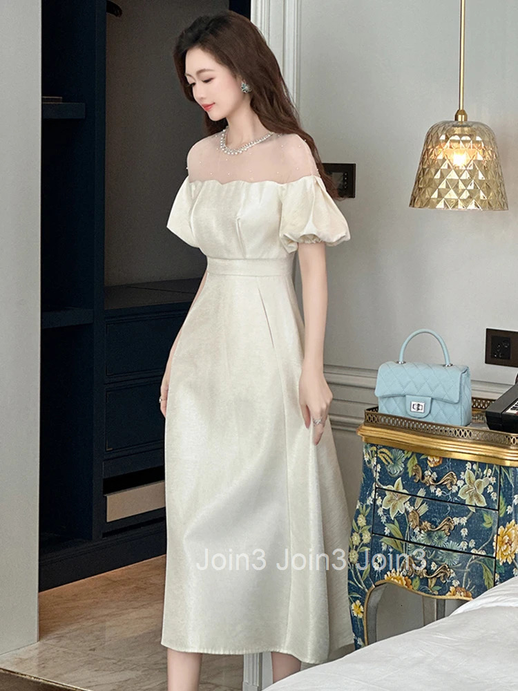 New Summer Fashion Elegant Luxury Evening Dress Women Clothes Sheer Sexy O-Neck Slim Midi A-Line Robe Femme Party Prom Vestidos