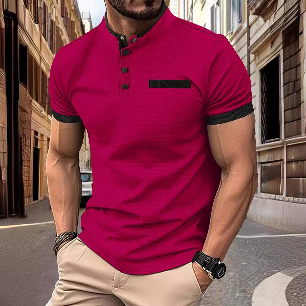 Men's Polo shirt fashionable short-sleeved T-shirt checkered stand-up collar men's sports polo shirt European size: S-3XL