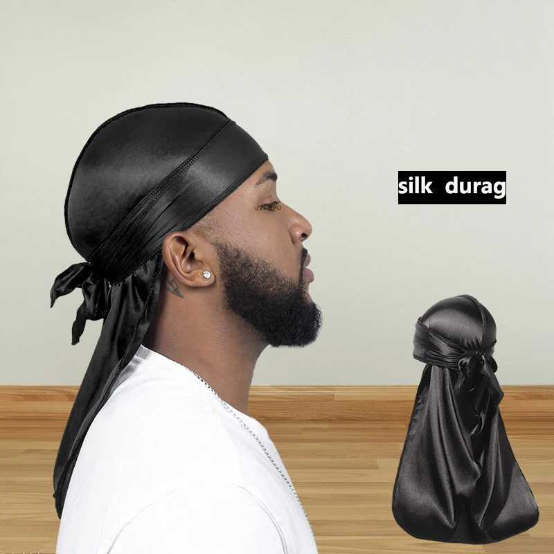 Long Tail Unisex Adult Satin Doo Rag Durag Bandanas Cap Pirate Hat Turban Men Hip Hop Headband Biker Headwrap Women Headwear M250622