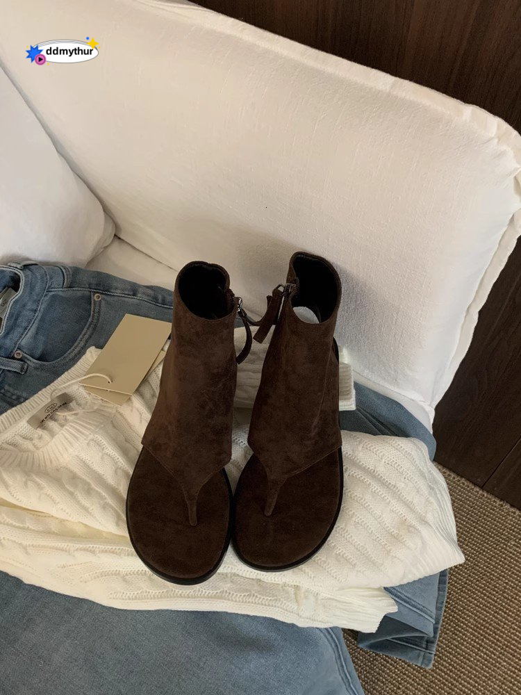 2025 Spring and Autumn New Korean Style Toe Post Sandals Genuine Leather Versatile Low Heel Short Ankle Boots Fashionable Single Shoes for Women ddmyt