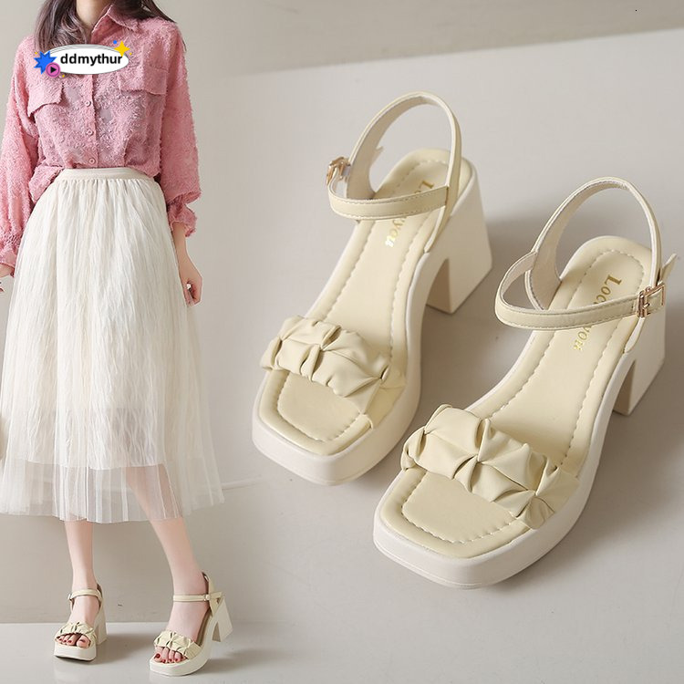 High for Women 2024 New Summer Outdoor One Strap Chunky Heel Open Toe Fashion Sandals ddmythur