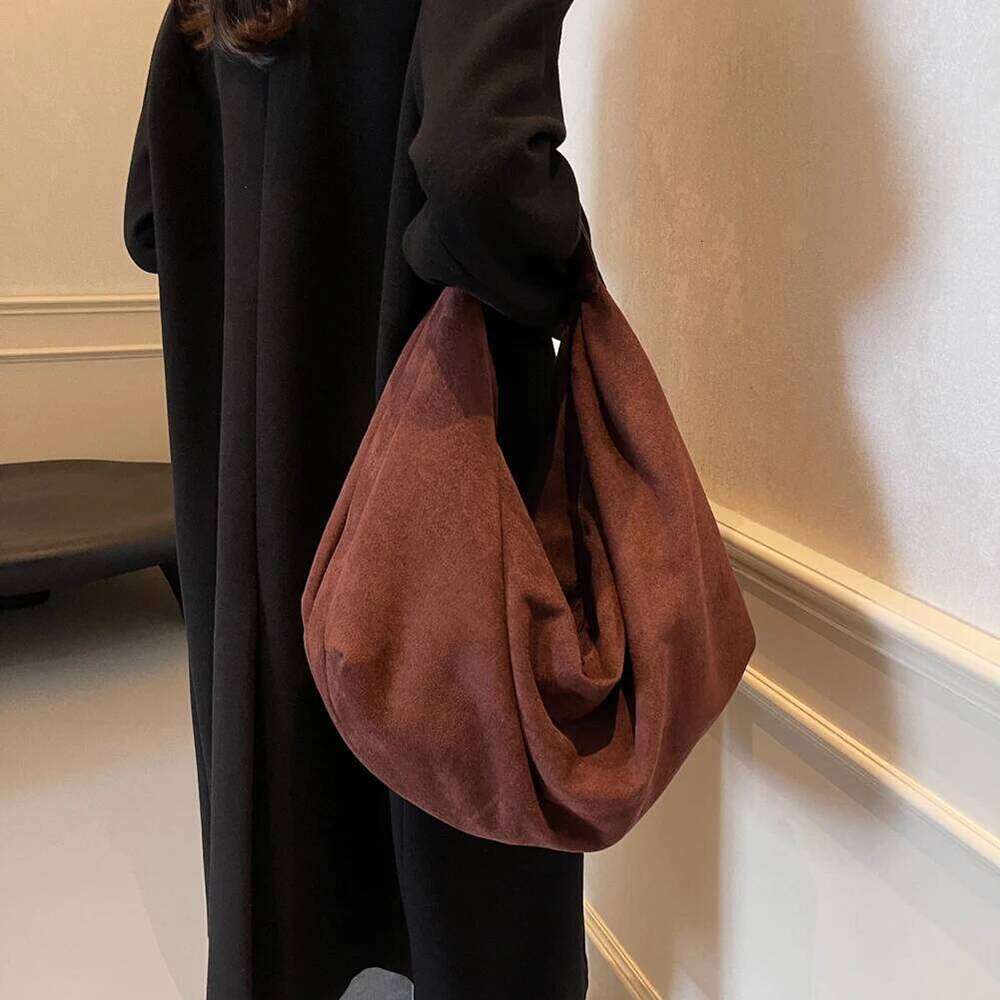 Women Suede Shoulder With Zipper Tote Large Capacity Underarm Bag Handbag For Work Travel