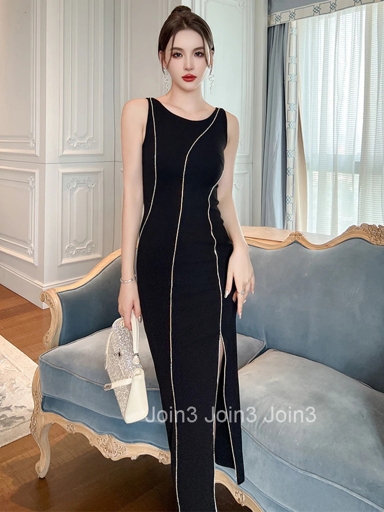 Summer Long Evening Dress For Women Elegant Luxury Black Tank Sleeveless Slim Wrap Hip Midi Party Prom Robe Femme Mujer Vestidos
