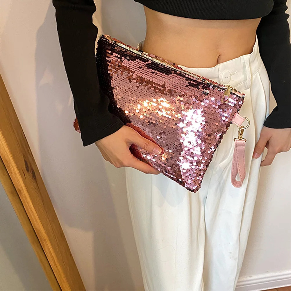 Women Stylish Wrist Bag Large Capacity Shiny Sequin Handbag Glitter Elegant Wallet Party Date Working Commute Bag 250617