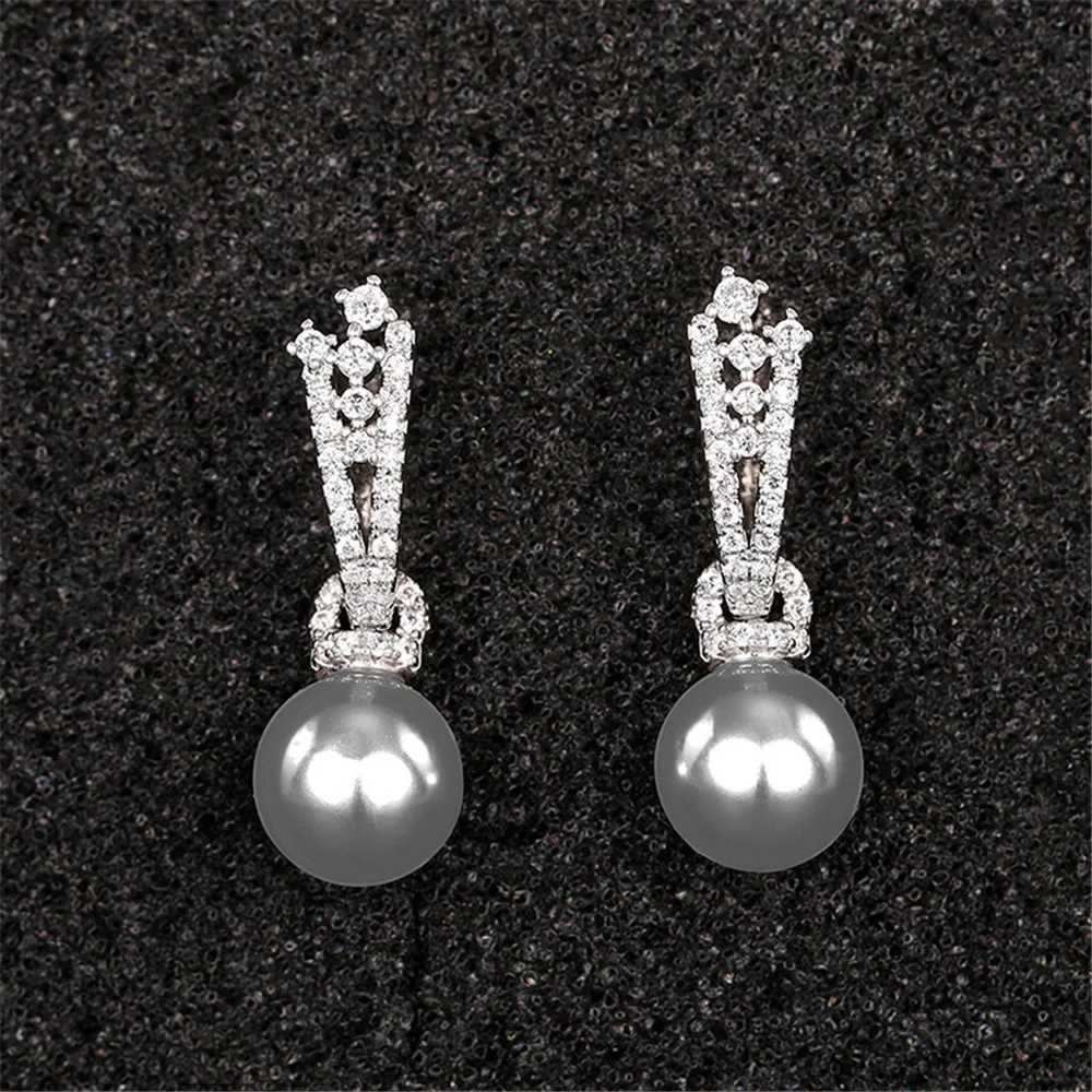 Charm Female White Gray Pearl Hoop Earrings Silver Color Simple Wedding Jewelry For Women XJ250623