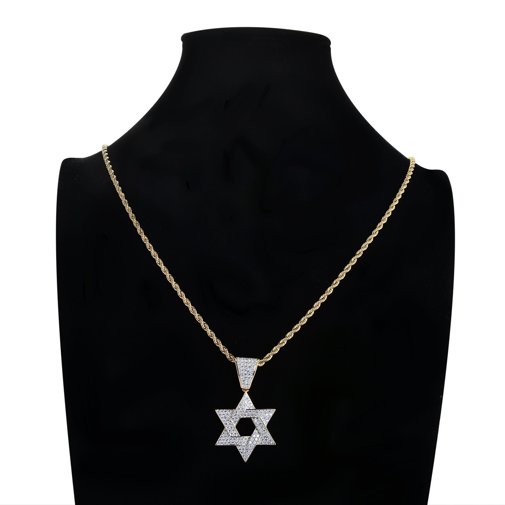 Luxury Moissanite Jewelry Men's Six - Pointed Star Diamond Set Necklace Star of David Hip Hop Full Diamond Pendant Accessory Pass the diamond tes
