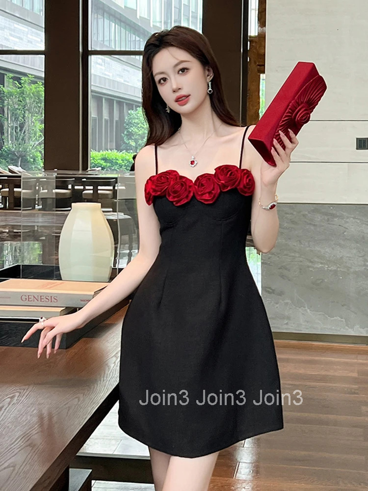 Summer French Romance Black Floral Evening Dress Women Clothes Sweet Sexy Sling Slim A-Line Short Party Club Prom Vestido Fiesta