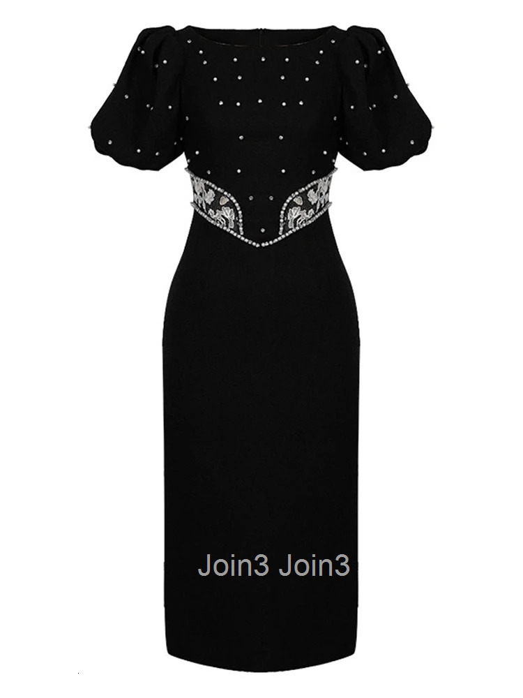 Summer Black Formal Business Pencil Dress Women Clothes Mujer Elegant Luxury Retro Puff Sleeve Slim Midi Party Birthday Vestidos